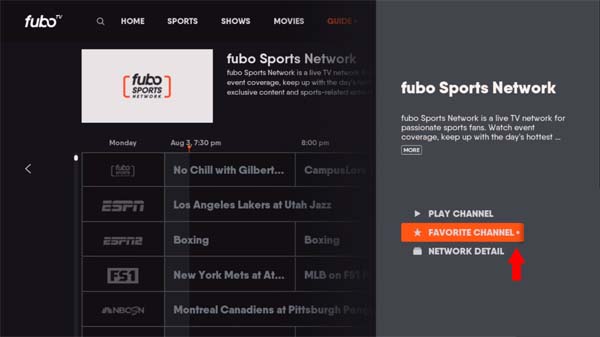 Highlight the channel you want to favorite - fuboTV