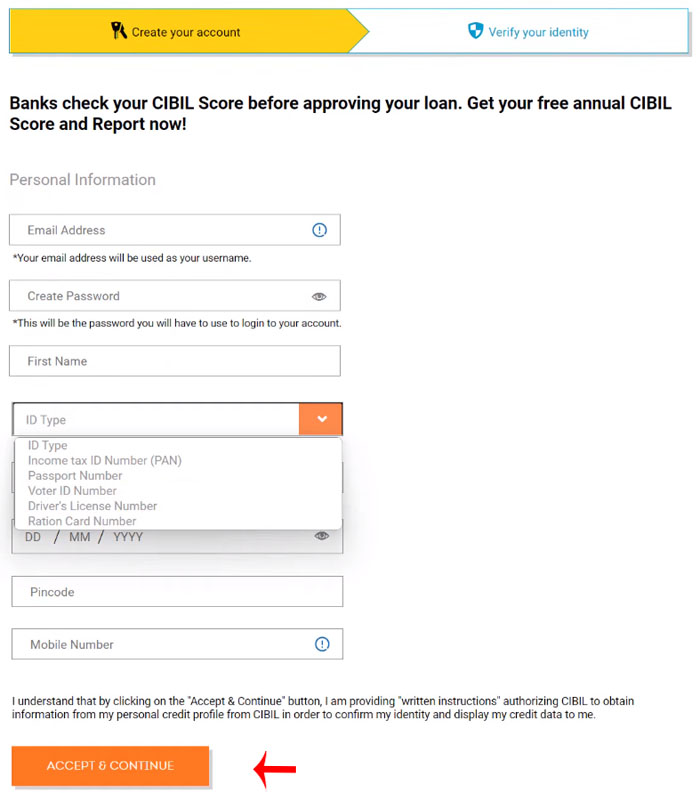 How to Check and Download CIBIL Report Free Step 3