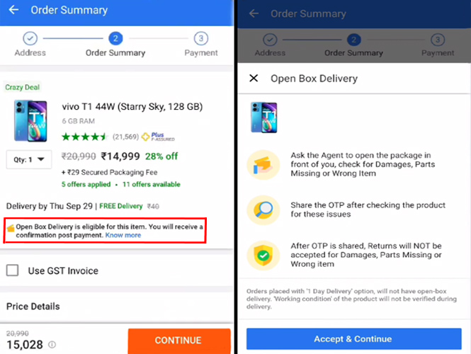 How to Use Flipkart Open Box Delivery in Hindi