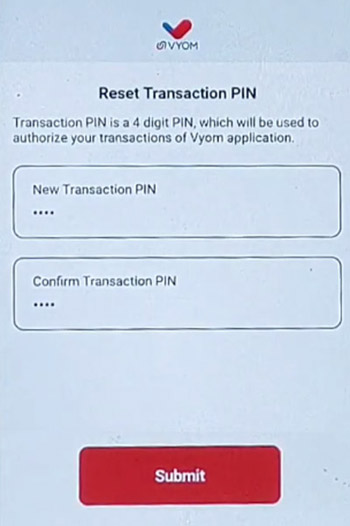 Union Vyom ka Transaction Pin kaise Reset kare Step 5