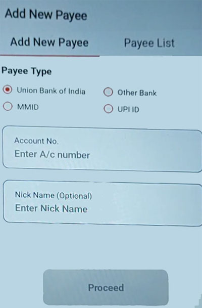 Union Vyom App me Beneficiary Payee kaise add kare Step 4