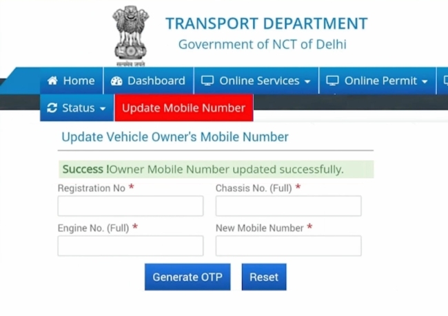 Delhi RC Me Mobile Number Kaise Change Kare Step 10