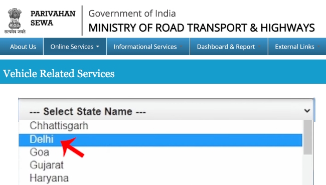 Delhi RC Me Mobile Number Kaise Change Kare Step 2