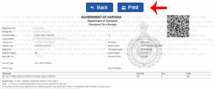 Haryana Ka Road Tax Kaise Bhare Step 14