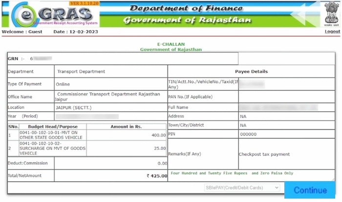 Rajasthan Ka Road Tax Kaise Bhare Step 11