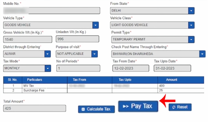 Rajasthan Ka Road Tax Kaise Bhare Step 6