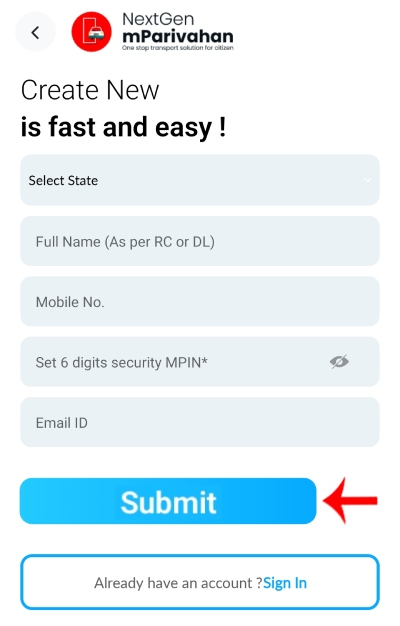 mParivahan App Account Open Kaise Kare Step 3