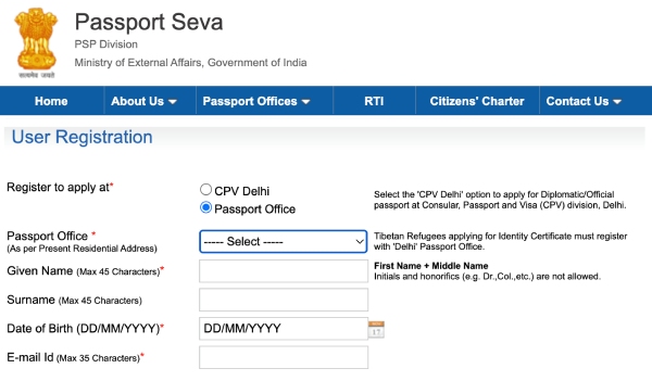 passportindia gov Website Par Registration Kaise Kare Step 2