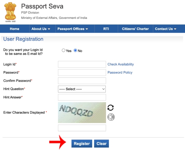 passportindia gov Website Par Registration Kaise Kare Step 3