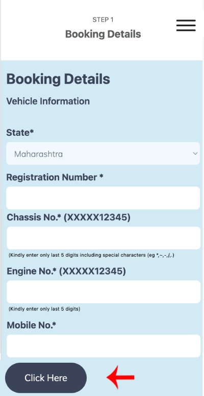 HSRP Online Apply Step 2