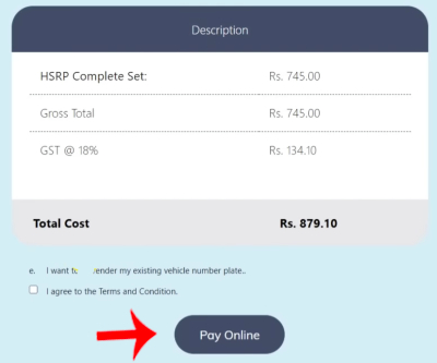 HSRP Online Apply Step 8