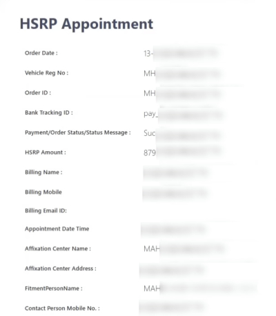 HSRP Online Apply Step 9